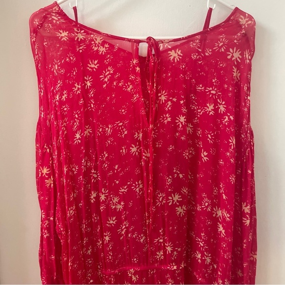 Free People Wallflower Floral Sheer Midi Dress With Slip Red Raspberry Size L - Picture 3 of 8
